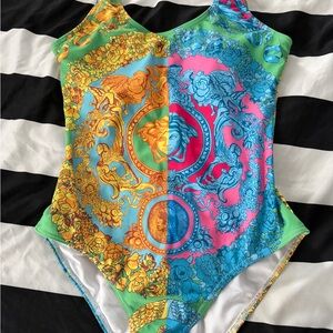 Versace Kids Swim One Piece in Vibrant Blue and Gold